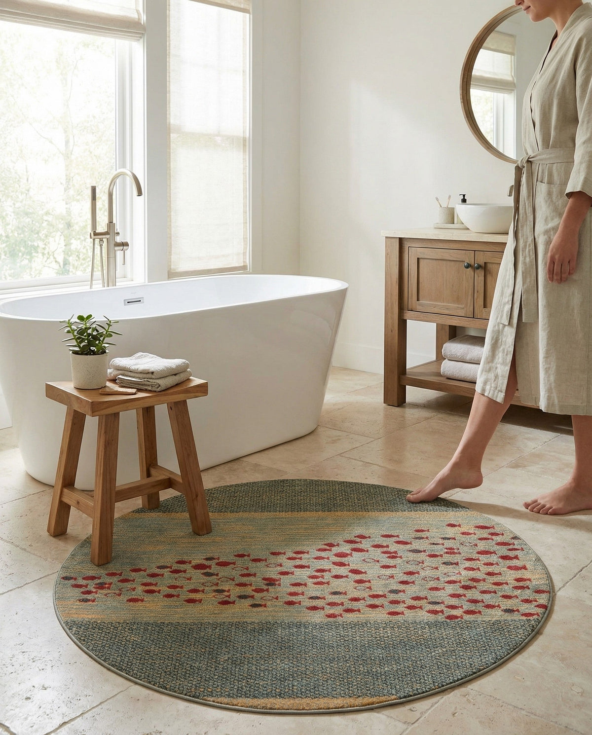 Zagros Oasis Collection Area Rug -  Kermanshah Round Blue  lifestyle 45
