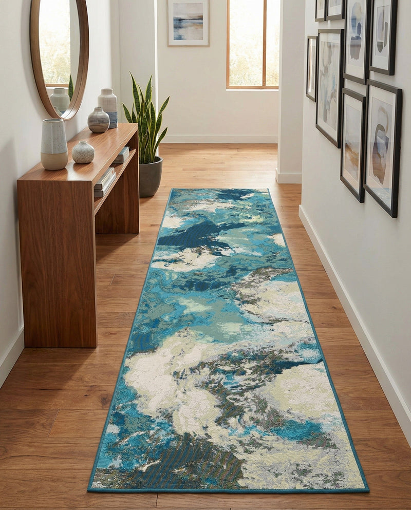 Urban Terrace Collection Area Rug -  Gazebo Runner Blue and Ivory  lifestyle 35