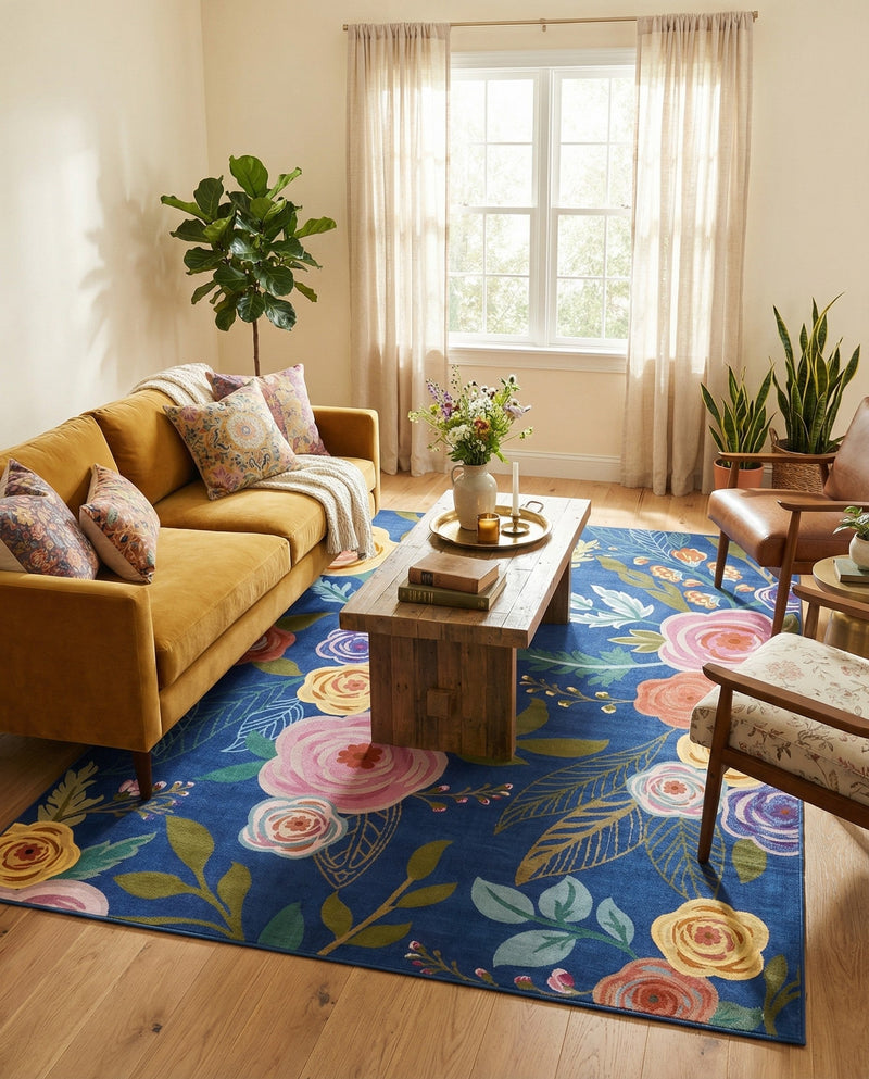 Meadow Breeze Collection Area Rug -  Petal Rectangle Blue  lifestyle 40