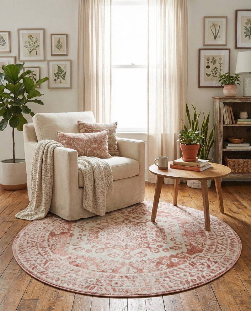 Cambridge Classics Collection Area Rug -  Pembroke (Pink) Round Pink  lifestyle 61