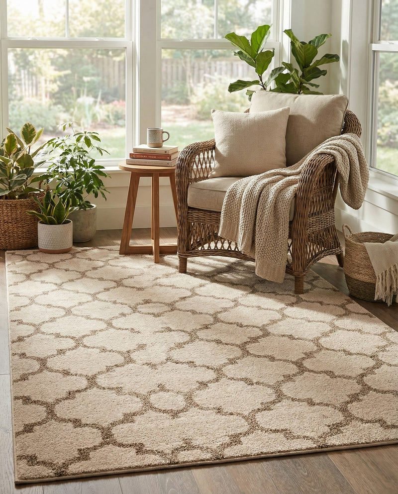 Lattice Gardens Collection Area Rug -  Bloomfield (Beige and Light Brown) Rectangle Beige and Light Brown  lifestyle 11