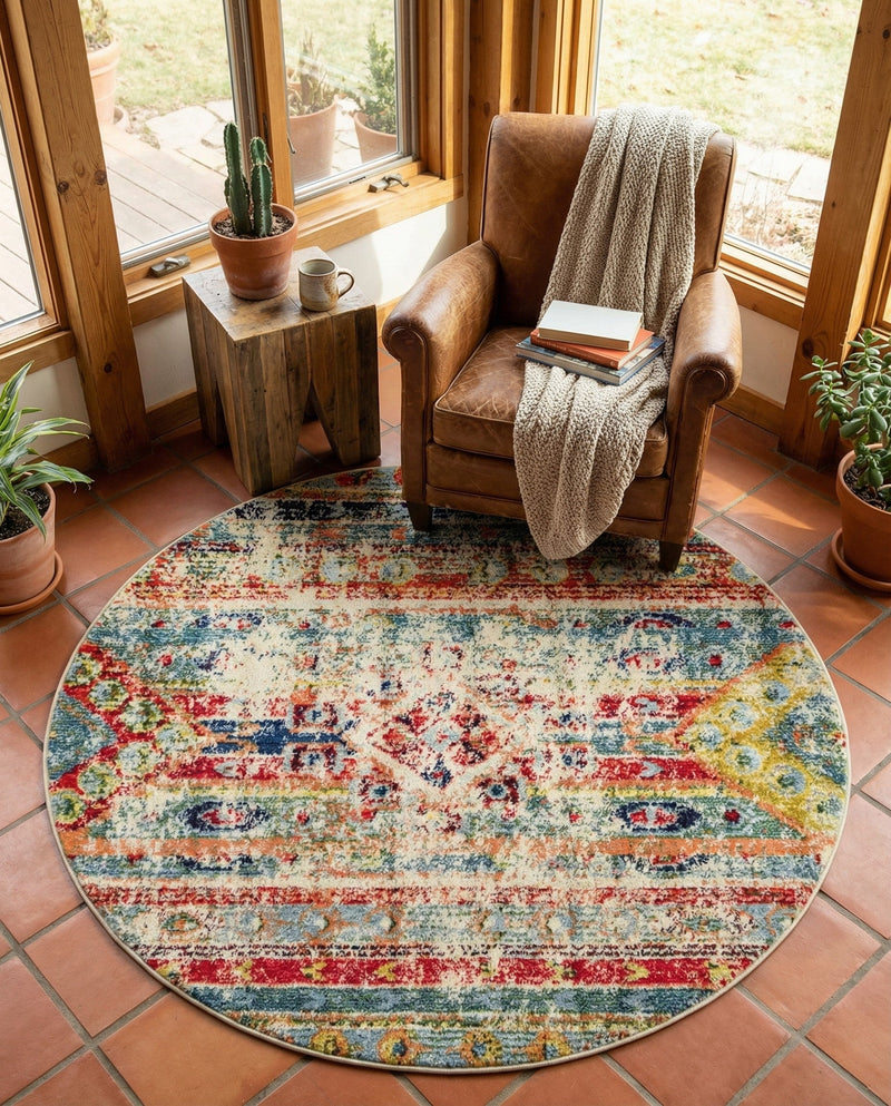 Sedona Vista Collection Area Rug -  Navajo Round Blue  lifestyle 42