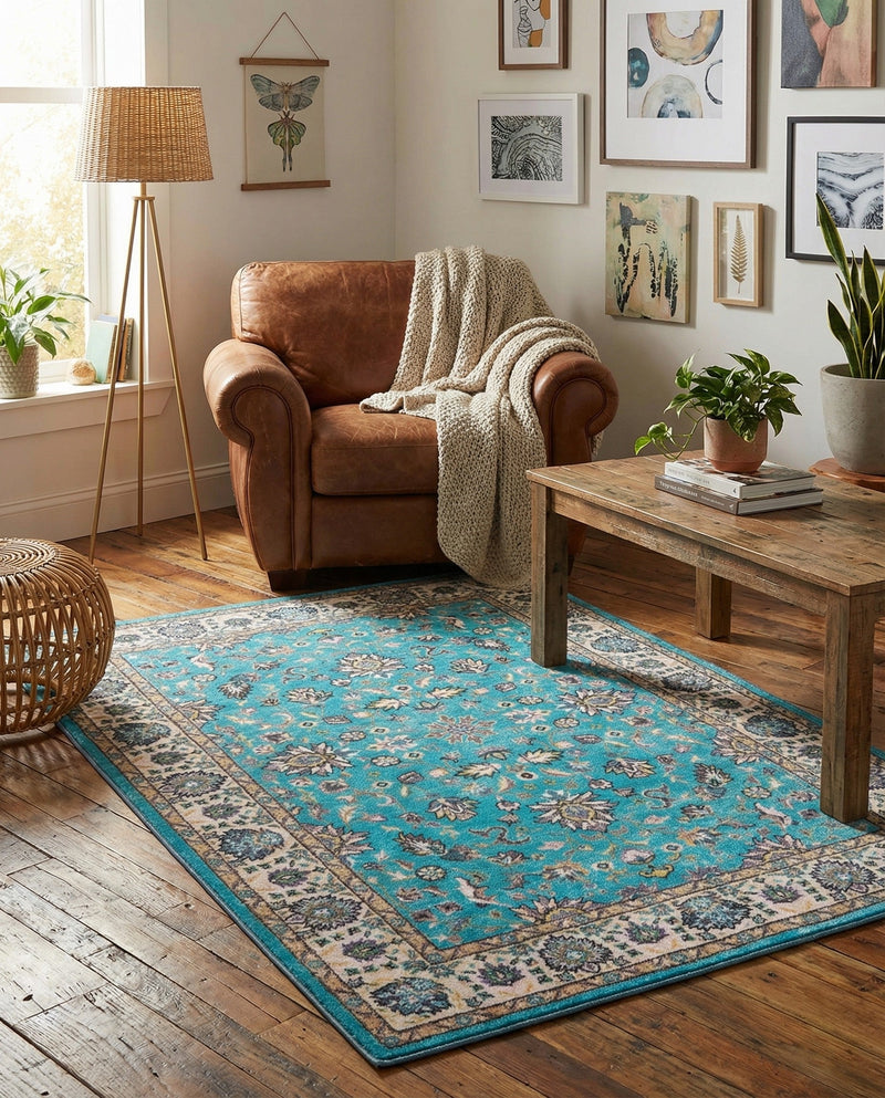 Casablanca Tapestry Collection Area Rug -  Marrakech (Arctic Aqua Blue) Rectangle Arctic Aqua Blue  lifestyle 14