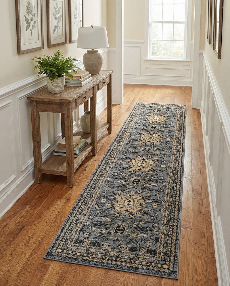 Tabriz Tapestries Collection Area Rug - Azerbaijan (Gray) Runner Gray  lifestyle 62
