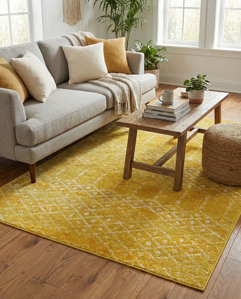 Marrakesh Lattice Collection Area Rug - Casablanca (Yellow) Rectangle Yellow  lifestyle 9