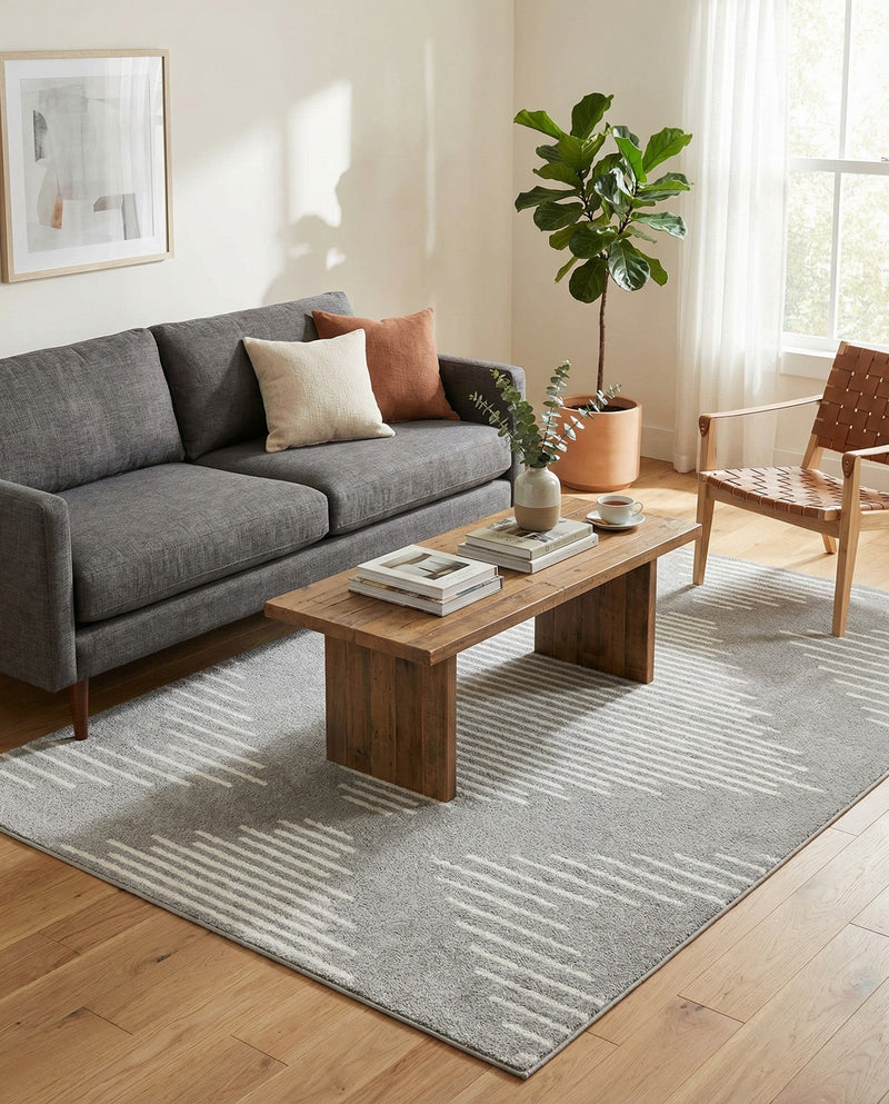Seychelles Stripes Collection Area Rug - Mahe (Gray and Ivory) Rectangle Gray and Ivory  lifestyle 13