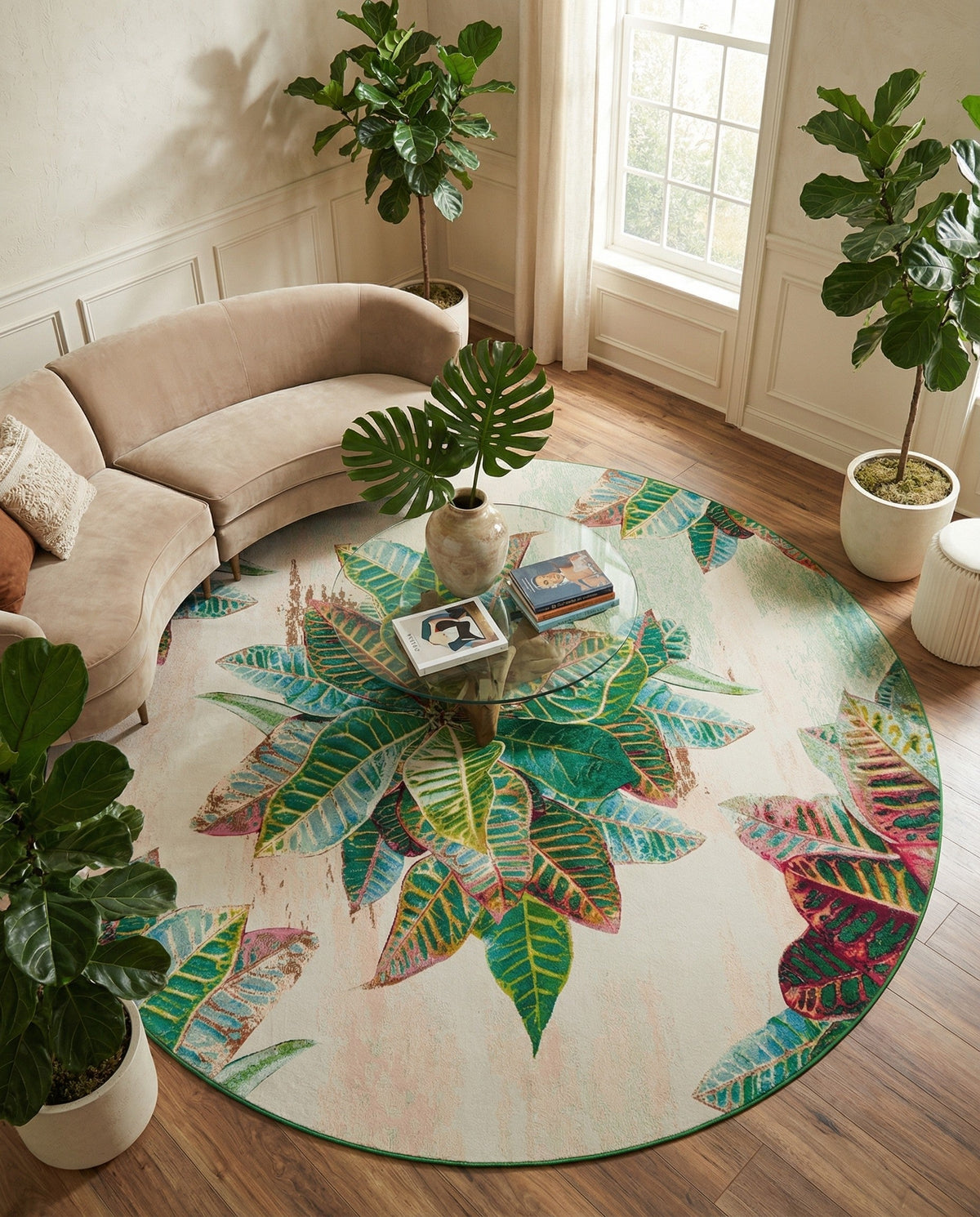 Seaside Blooms Collection Area Rug -  Fern Round Multi  lifestyle 101