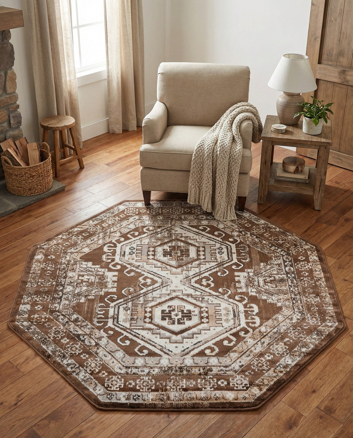 Savannah Elegance Collection Area Rug -  Tybee (Brown) Octagon Brown  lifestyle 92