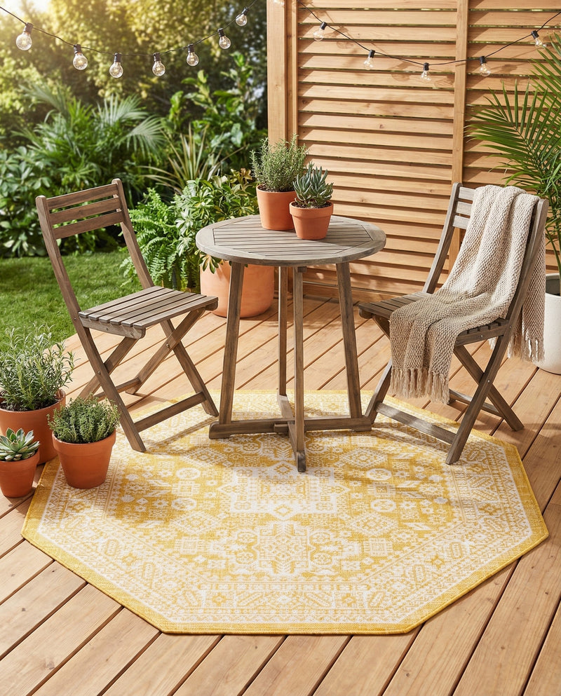 Tribal Terrace Treasures Collection Area Rug -  Incan Isle (Yellow) Octagon Yellow  lifestyle 73