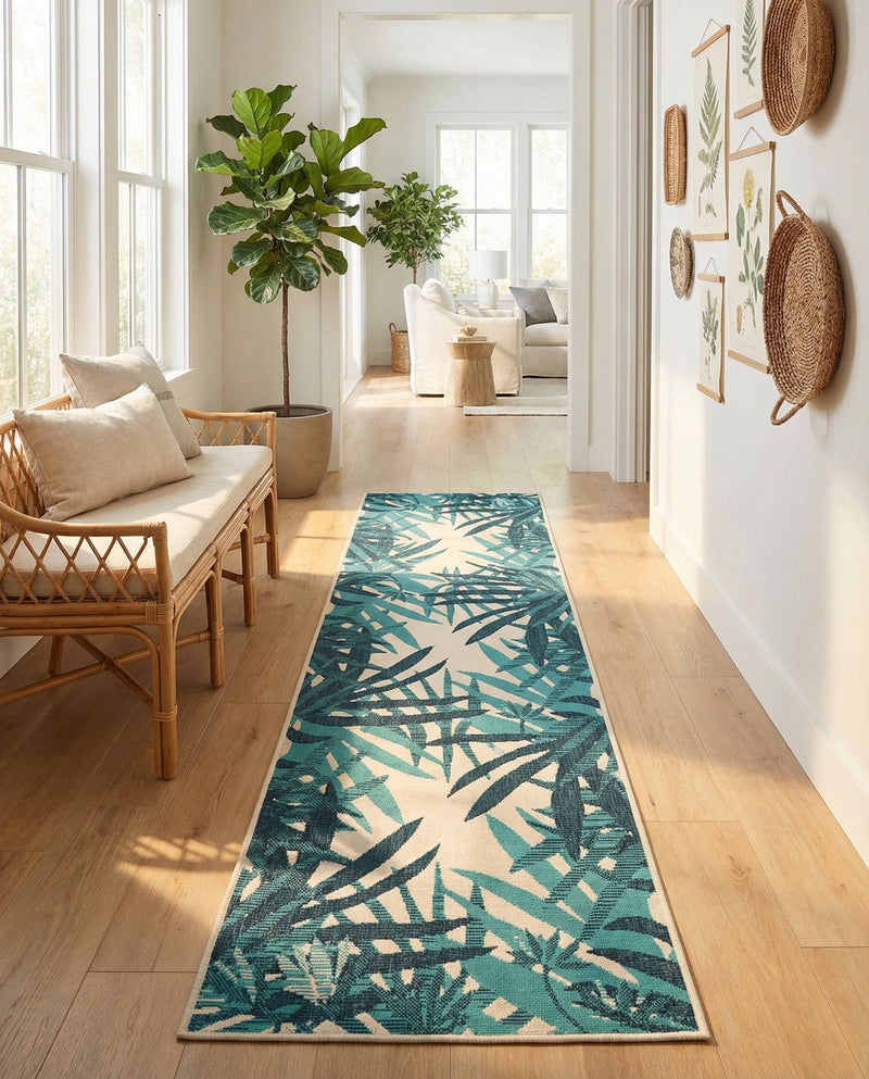 Seaside Blooms Collection Area Rug -  Provence Runner Teal blue  lifestyle 69
