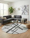 Urban Terrace Collection Area Rug -  Bowery Round Black and White  lifestyle 62