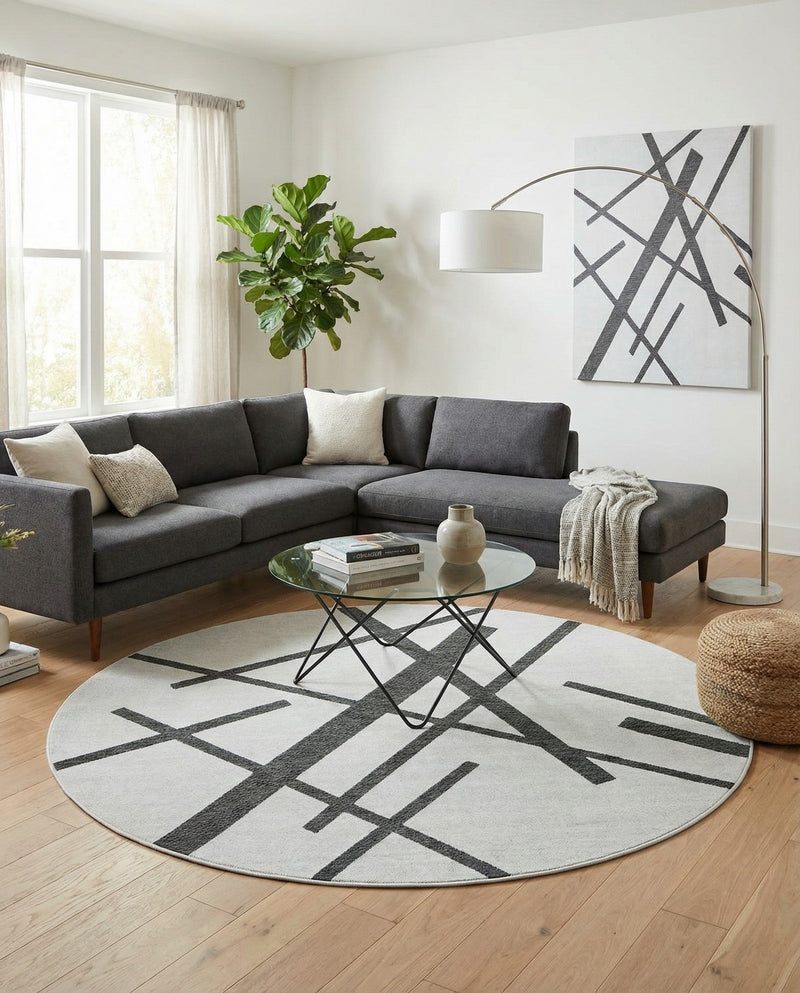 Urban Terrace Collection Area Rug -  Bowery Round Black and White  lifestyle 62