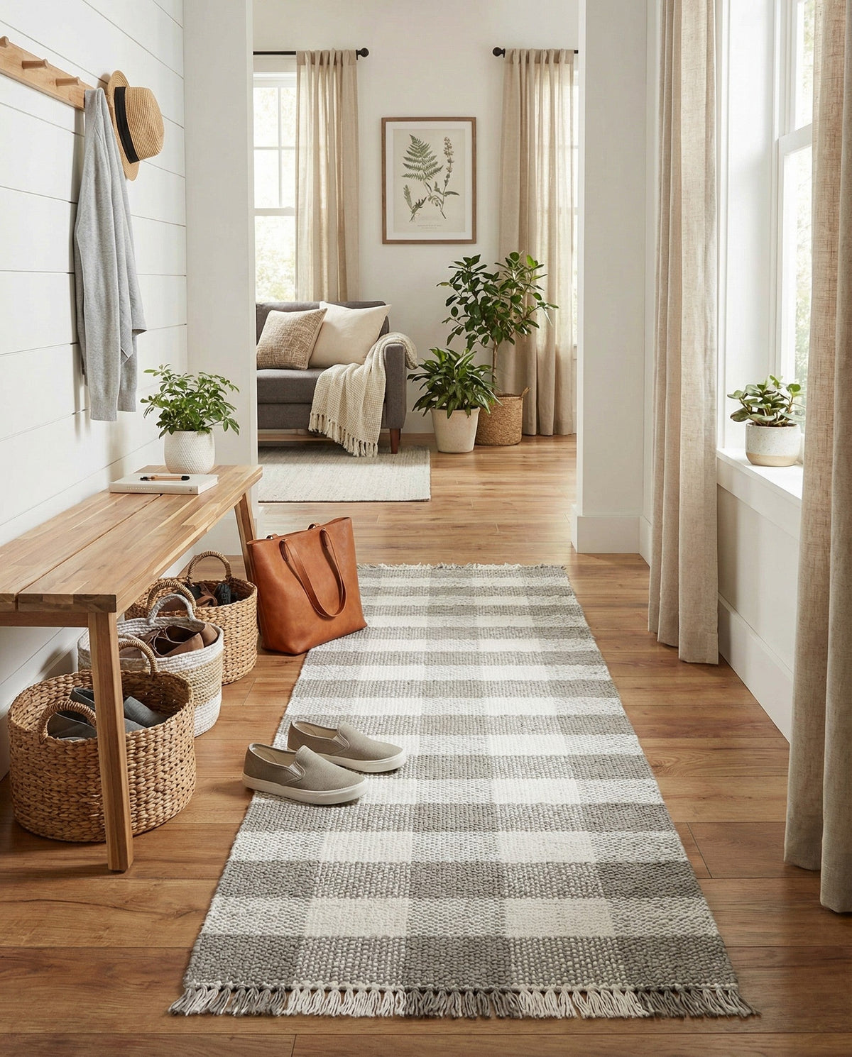 Sustainable Grid Indoor-Outdoor Oasis Collection Area Rug - Savannah Runner Gray  lifestyle 189