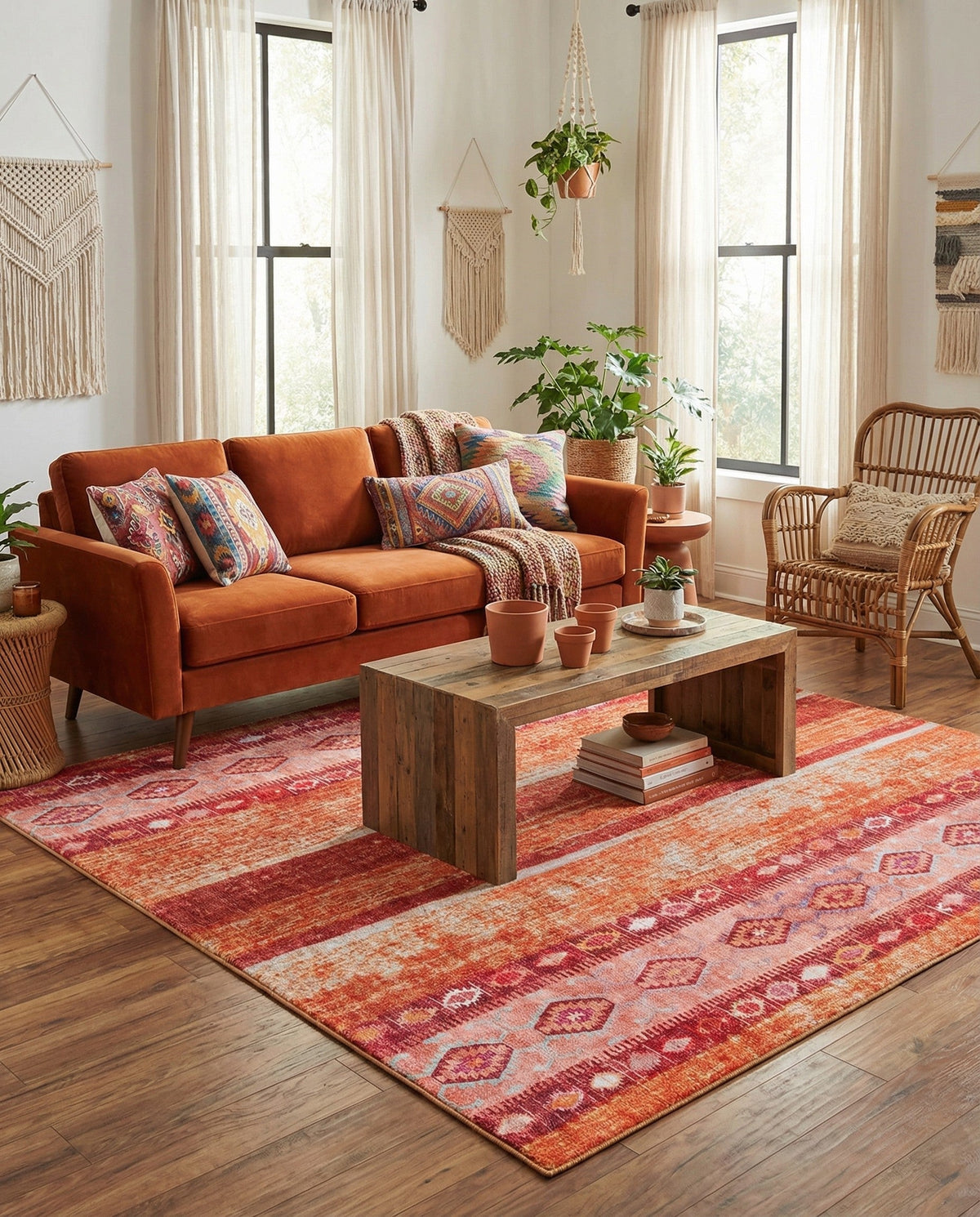 Heritage Elegance Collection Area Rug -  Edinburgh Square Rust Red  lifestyle 120