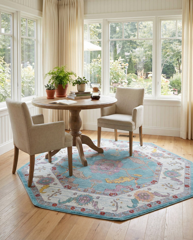 Arcadia Rugs Collection Area Rug - Eden (Aqua and Blue) Octagon Aqua and Blue  lifestyle 56