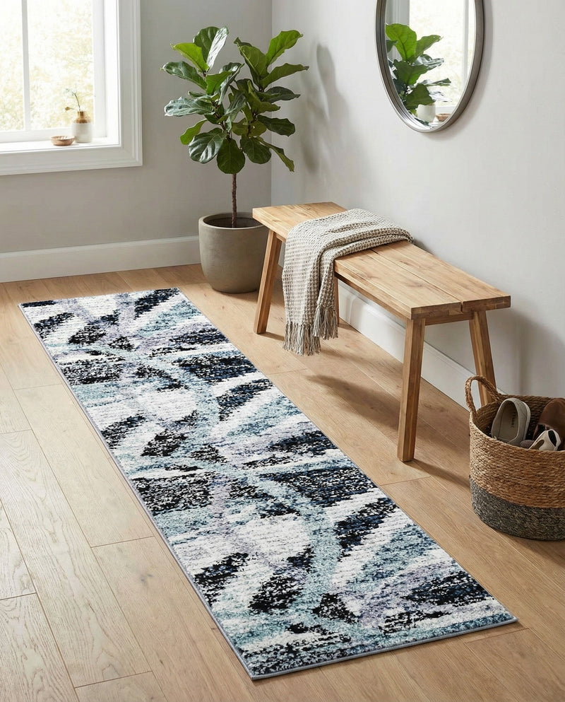 Santa Fe Trails Collection Area Rug -  Navajo Runner Gray and Ivory  lifestyle 62