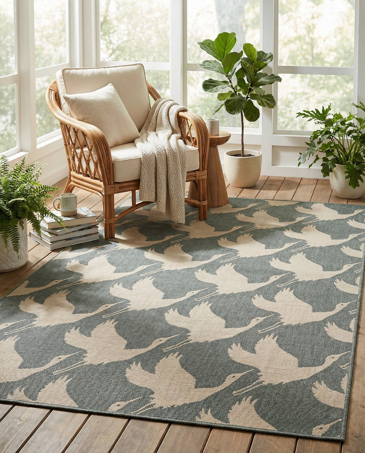 Seaside Haven Rugs Collection Area Rug -  Pelican Rectangle Stone Blue  lifestyle 5