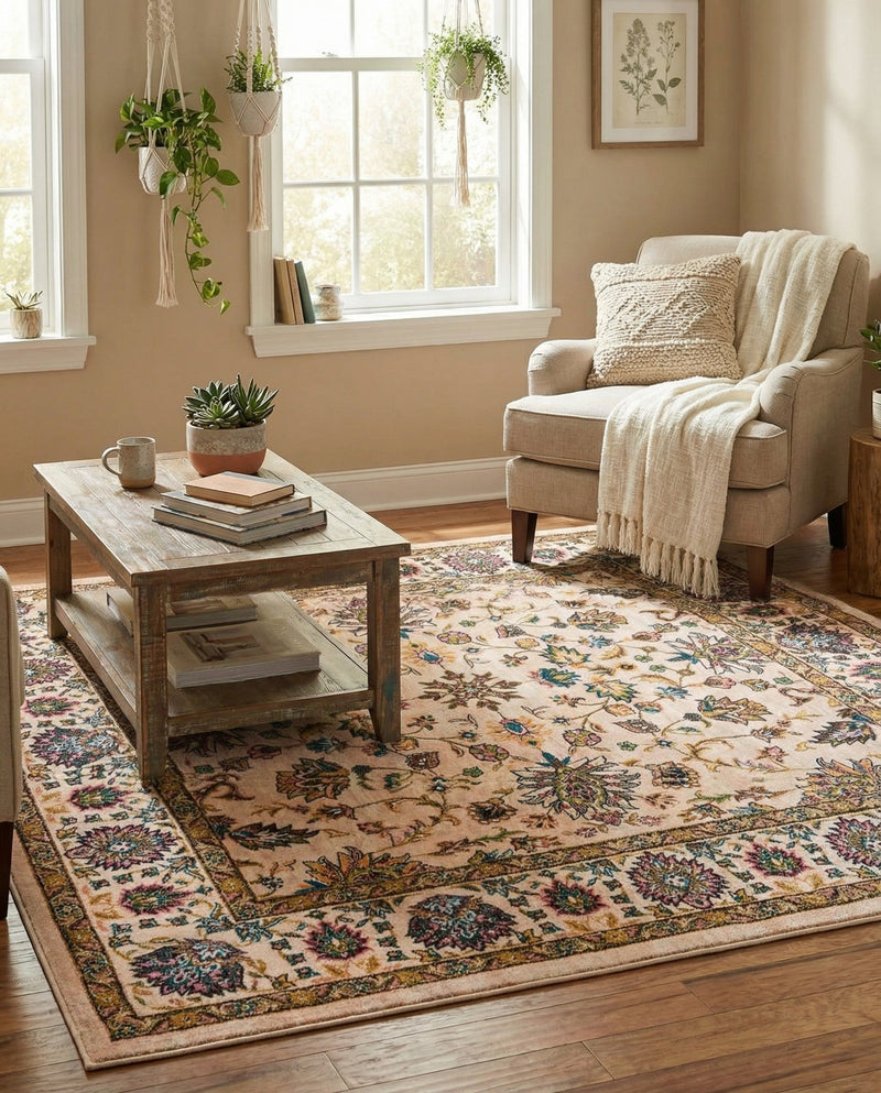 Casablanca Tapestry Collection Area Rug -  Marrakech (Ivory) Square Ivory  lifestyle 23