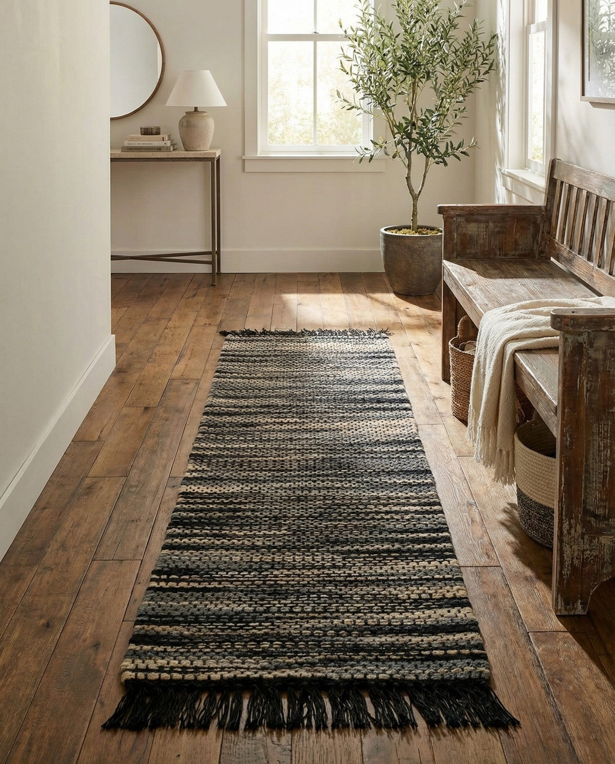 Savannah Jute Collection Area Rug - Nantucket Runner Navy Blue and Ivory  lifestyle 84