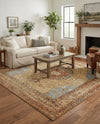 Patio Heritage Collection Area Rug -  Pergola Square Blue and Light Brown  lifestyle 32