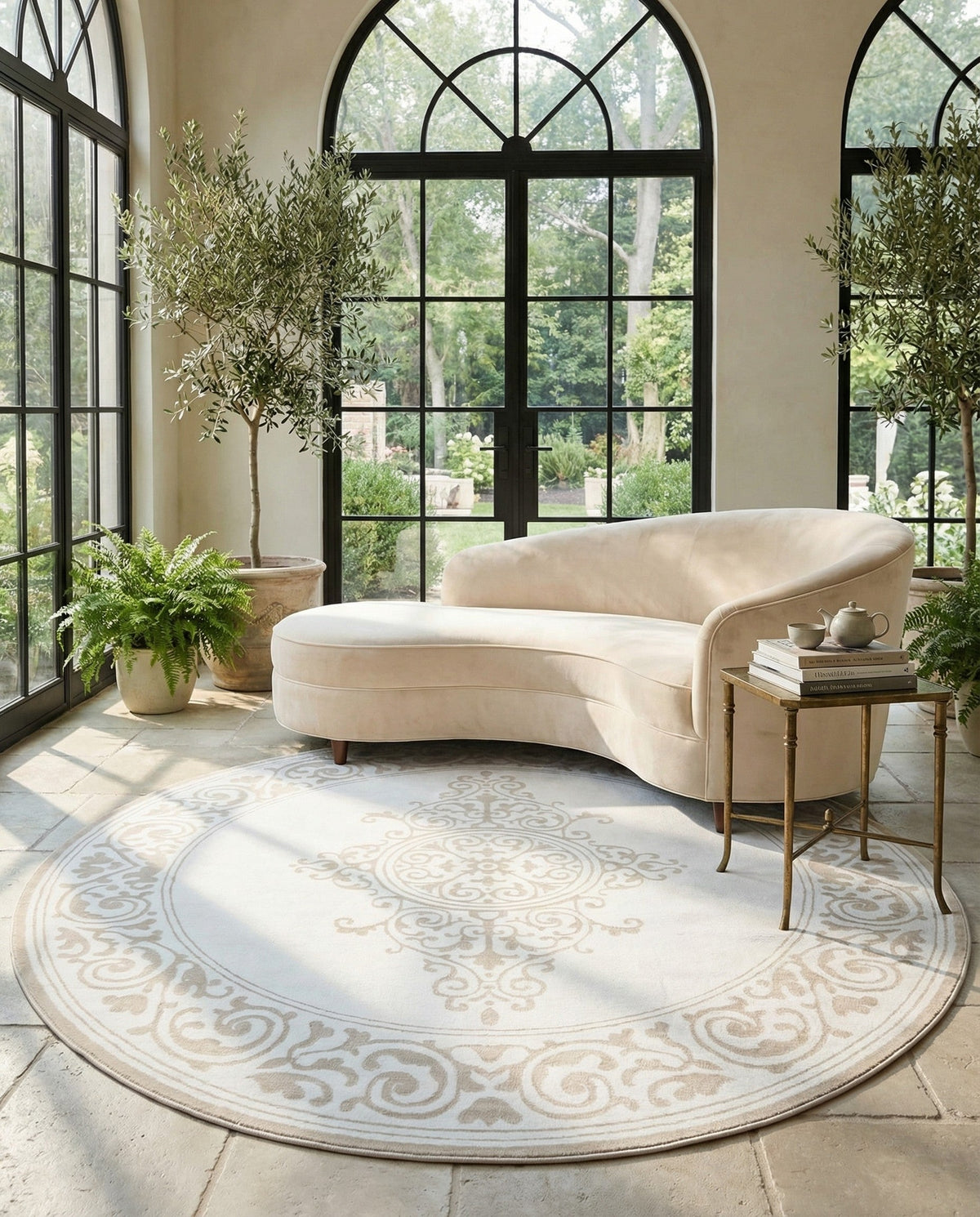 Sanctuary Retreat Collection Area Rug - Haven Round Snow White  lifestyle 142