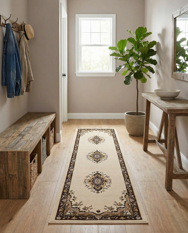 Tabriz Tapestry Collection Area Rug - Azerbaijan (Ivory) Runner Ivory  lifestyle 42