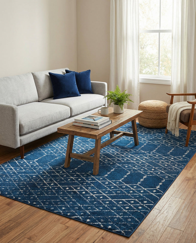 Marrakesh Lattice Collection Area Rug - Casablanca (Navy Blue) Rectangle Navy Blue  lifestyle 11