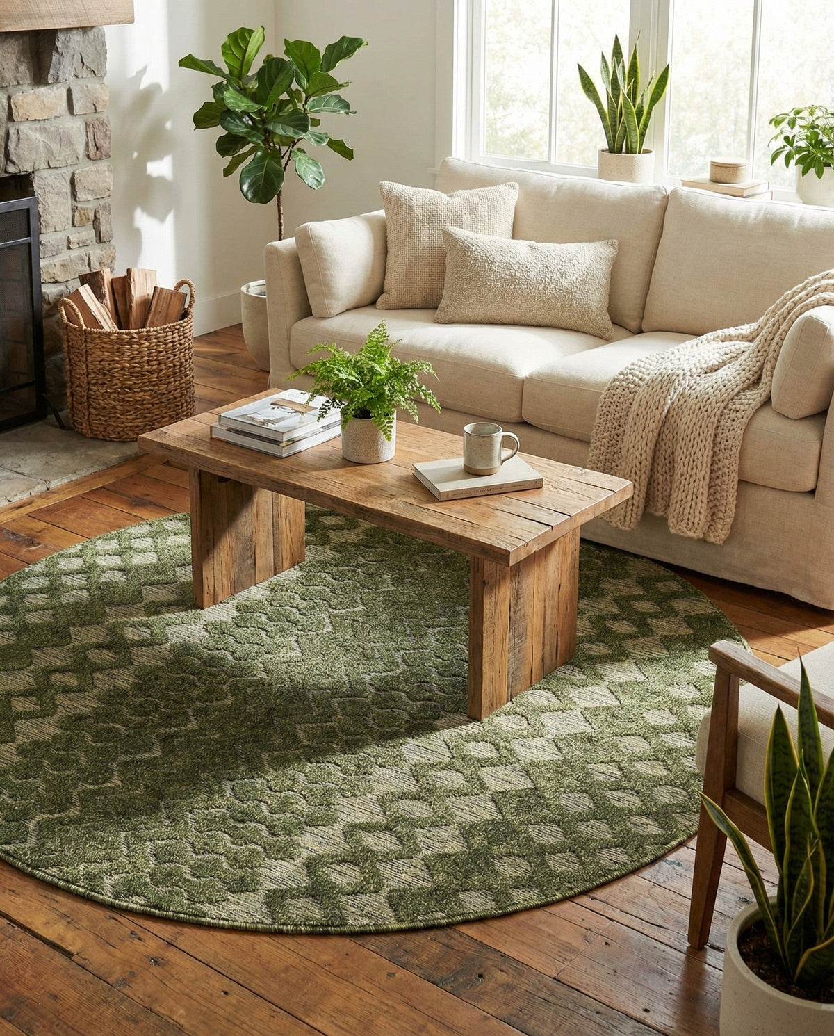 Garden Lattice Charm Collection Area Rug -  Pergola (Green) Round Green  lifestyle 37