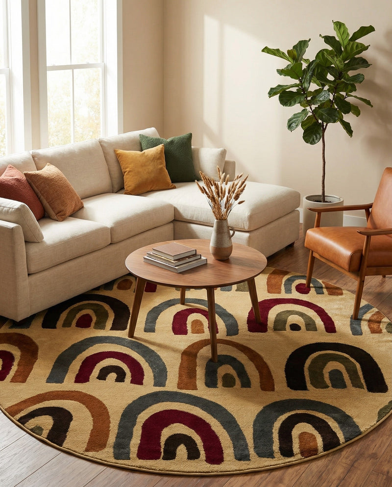Bistro Lounge Collection Area Rug -  Breve Round Cream  lifestyle 52