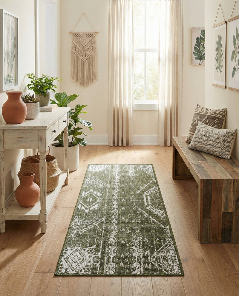 Desert Nomad Terrace Collection Area Rug - Sahara (Green) Runner Green  lifestyle 24
