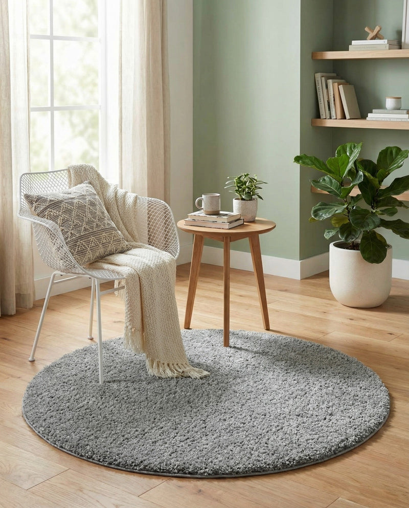 Cozy Comfort Shag Collection Area Rug - Haven (Cloud Gray) Round Cloud Gray  lifestyle 33
