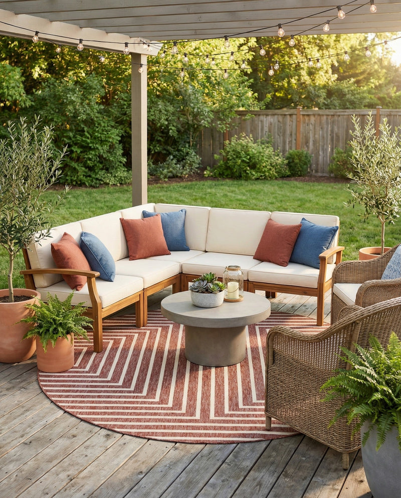 Urban Terrace Collection Area Rug -  Astoria (Rust Red) Round Rust Red  lifestyle 43
