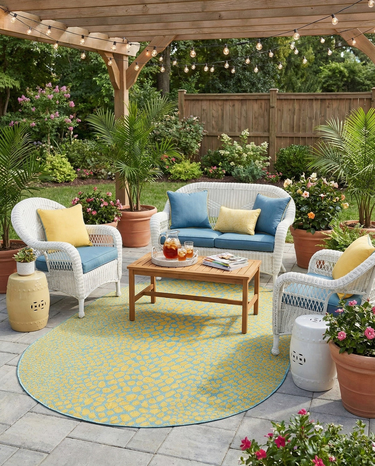 Urban Oasis Rugs Collection Area Rug -  Terrace (Yellow and Aqua) Oval Yellow and Aqua  lifestyle 25
