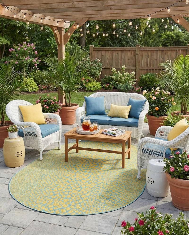 Urban Oasis Rugs Collection Area Rug -  Terrace (Yellow and Aqua) Oval Yellow and Aqua  lifestyle 25