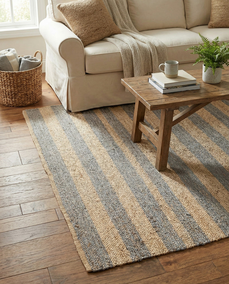 Woven Seaside Jute Collection Area Rug - Nantucket Rectangle Gray Ivory  lifestyle 45