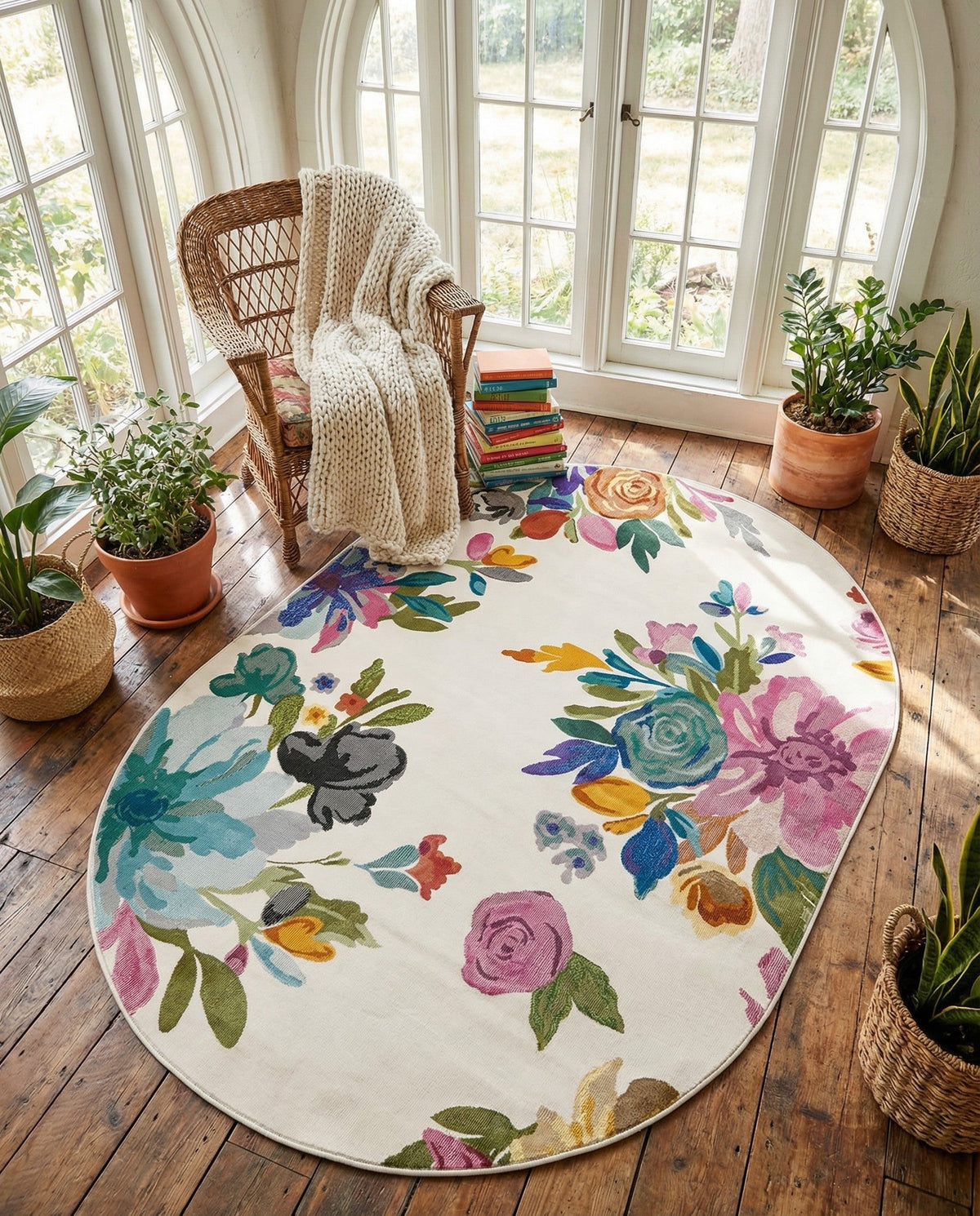 Meadow Breeze Collection Area Rug - Wildflower Oval Ivory  lifestyle 67