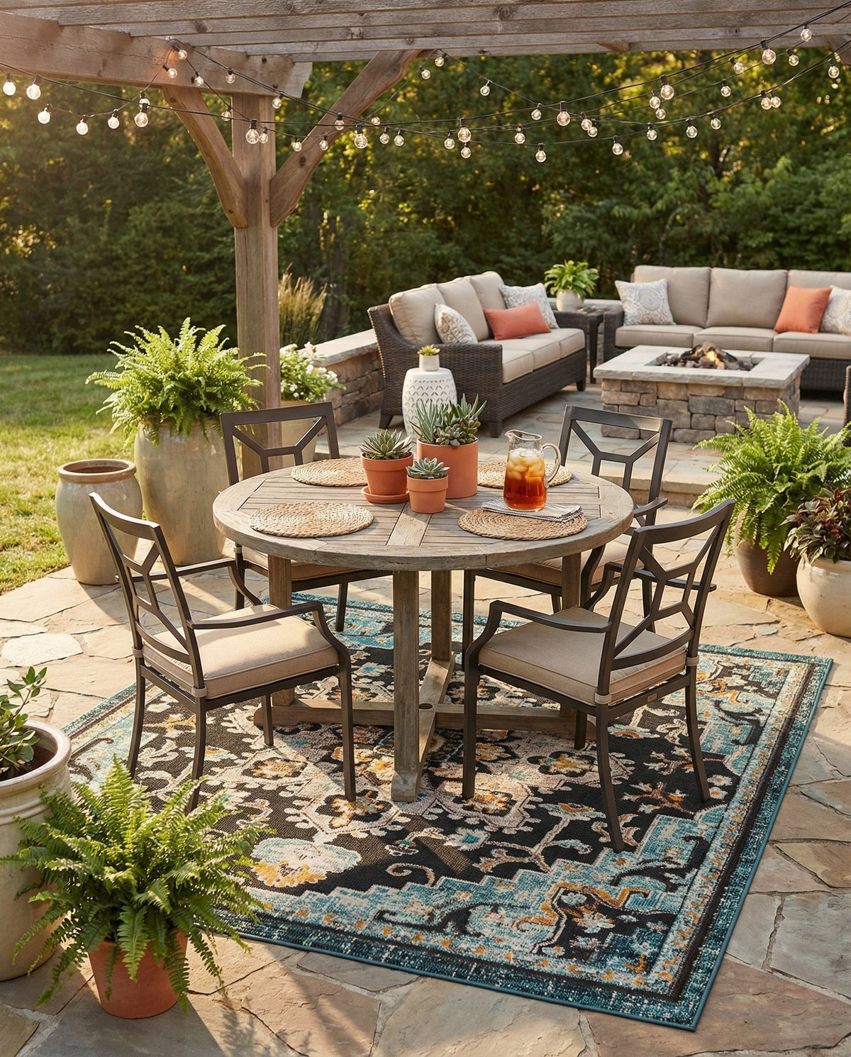 Outdoor Marrakesh Collection Area Rug -  Essaouira Square Navy Blue  lifestyle 64