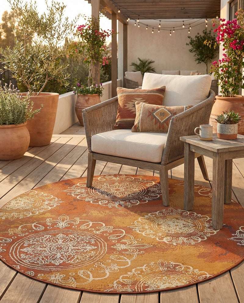Urban Terrace Collection Area Rug -  Veranda Round Rust Red  lifestyle 45