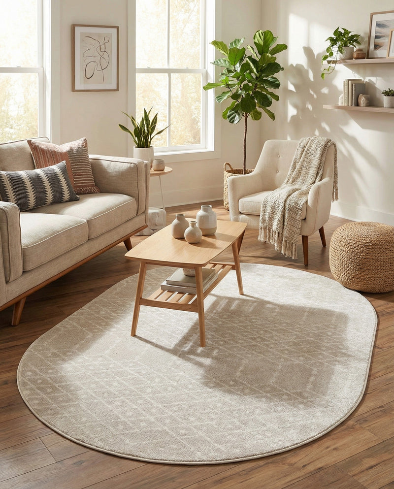 Marrakesh Lattice Collection Area Rug - Casablanca (Light Gray) Oval Light Gray  lifestyle 78