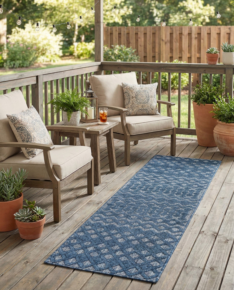 Garden Lattice Charm Collection Area Rug -  Pergola (Navy Blue) Runner Navy Blue  lifestyle 41