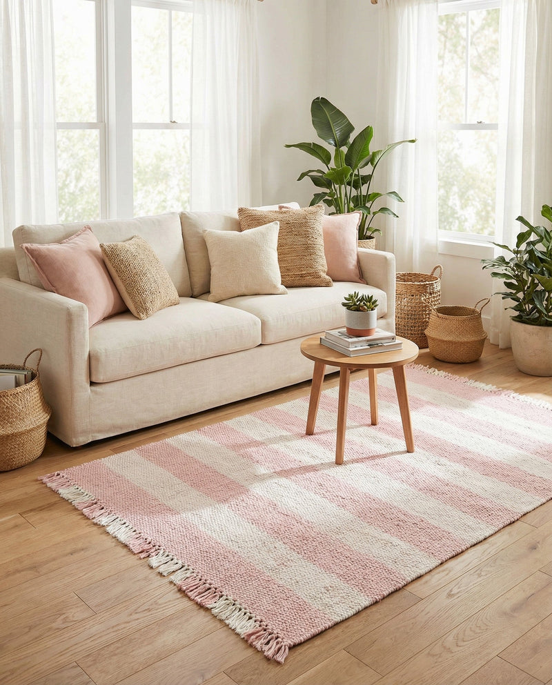 Sustainable Grid Indoor-Outdoor Oasis Collection Area Rug - Savannah Rectangle Pink  lifestyle 21