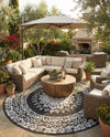 Patio Heritage Collection Area Rug -  Lafayette (Black and White) Round Black and White  lifestyle 56
