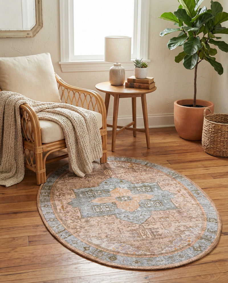 Heritage Elegance Collection Area Rug -  Windsor (Light Brown) Oval Light Brown  lifestyle 48