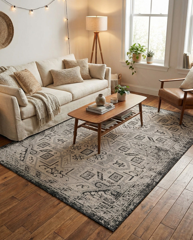 Tribal Terrace Treasures Collection Area Rug - Mayan Marina (Charcoal Gray) Rectangle Charcoal Gray  lifestyle 13