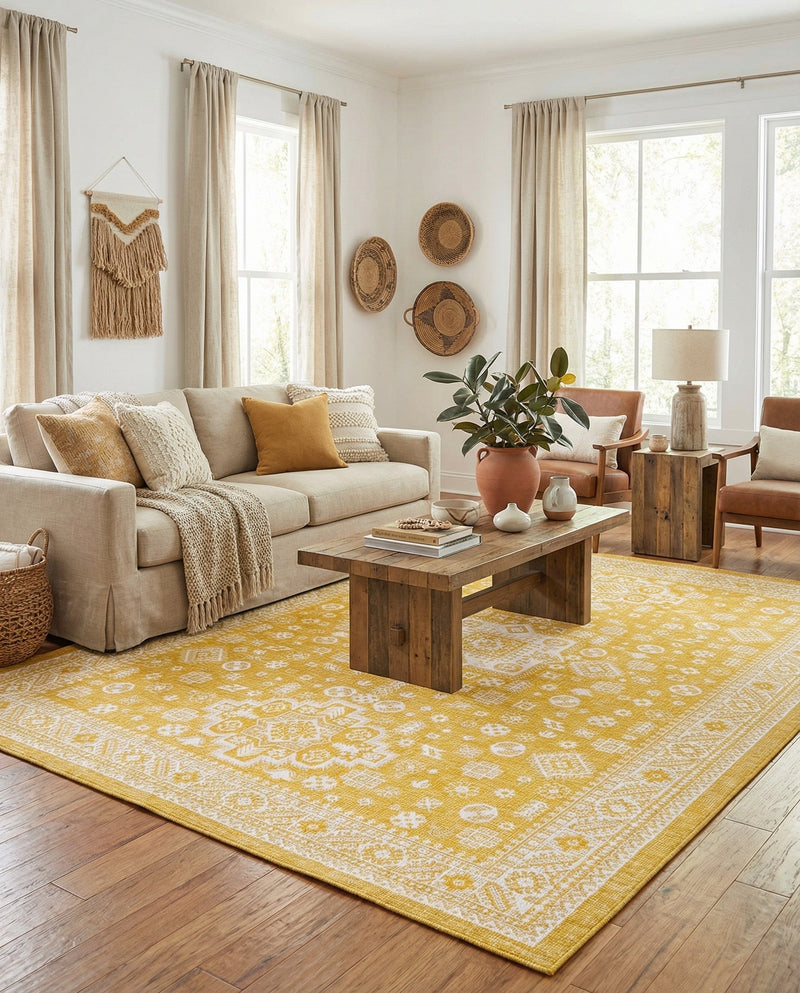 Tribal Terrace Treasures Collection Area Rug -  Incan Isle (Yellow) Rectangle Yellow  lifestyle 5