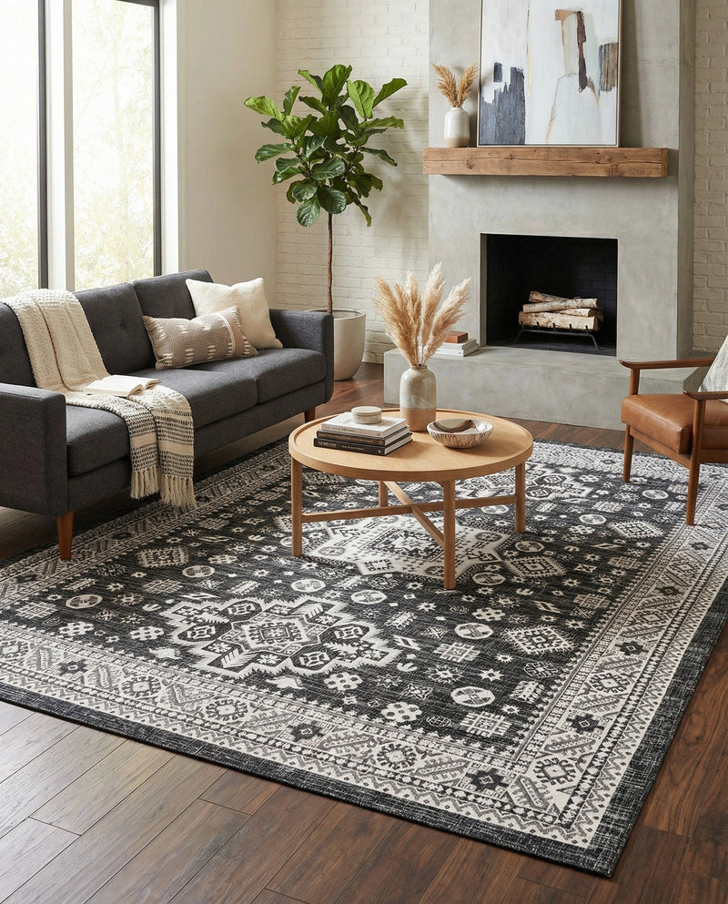 Tribal Terrace Treasures Collection Area Rug -  Incan Isle (Charcoal Gray) Rectangle Charcoal Gray  lifestyle 14