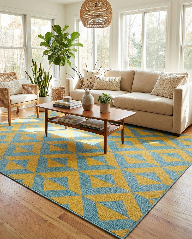 Urban Oasis Rugs Collection Area Rug -  Highrise (Yellow and Aqua) Rectangle Yellow and Aqua  lifestyle 4