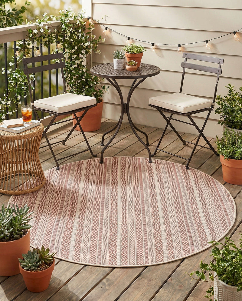 Seaside Stripes Collection Area Rug -  Boardwalk (Red) Round Red  lifestyle 29