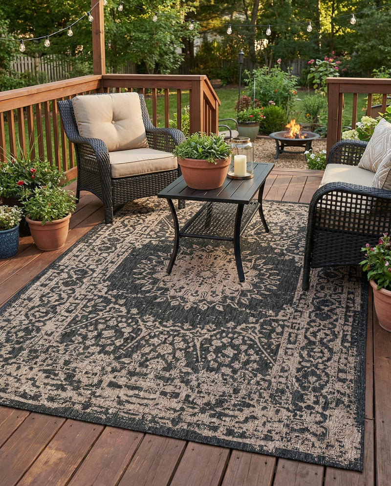 Patio Heritage Collection Area Rug -  Lafayette (Black) Rectangle Black  lifestyle 13