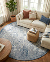 Tribal Terrace Treasures Collection Area Rug - Mayan Marina (Blue) Round Blue  lifestyle 84